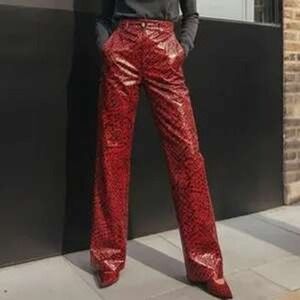 Finity Womens Red Snakeskin Print High Waisted Straight Leg Pants Size 4 (77)